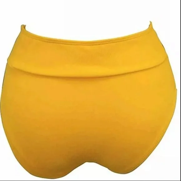 NWT [LARGEBERRY] Ribbed Tie Knot High Waisted Yellow Bikini Womens Medium - Picture 7 of 10